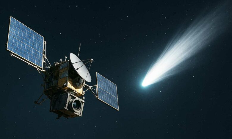 Une sonde spatiale observe une comète.
