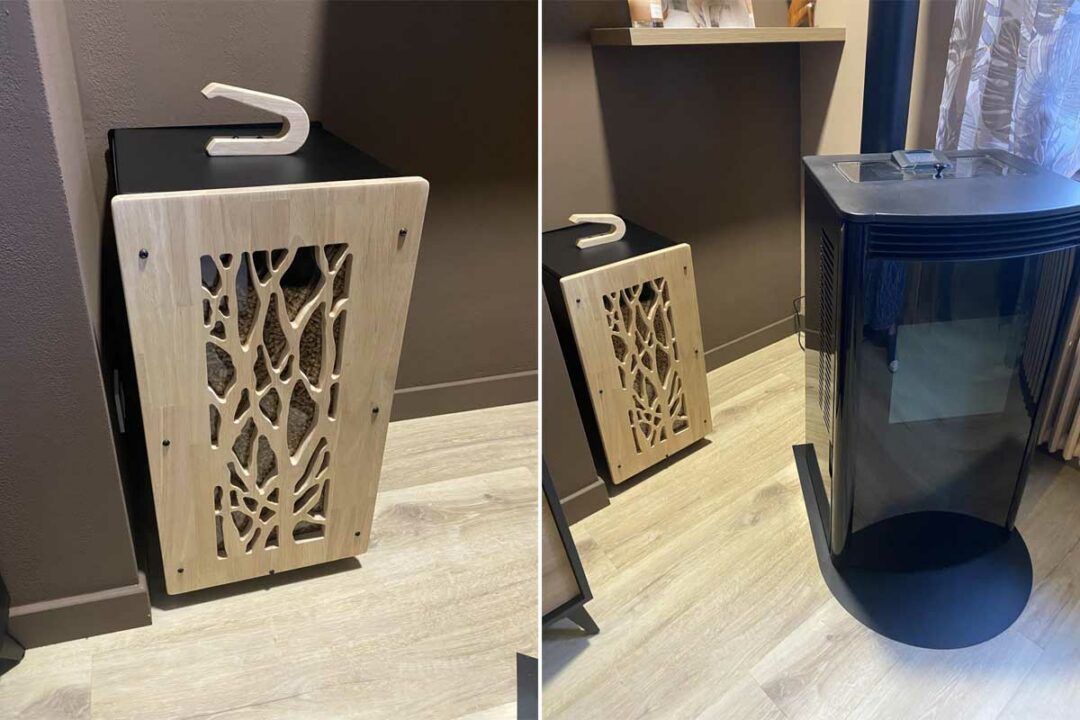 Une Granulebox pour stocker ses pellets auprès de son poêle.