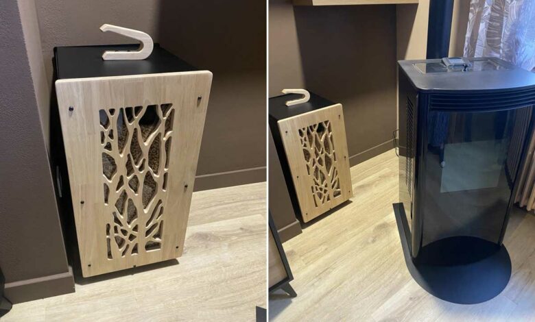 Une Granulebox pour stocker ses pellets auprès de son poêle.