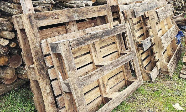 Quelques palettes stockées pour le bois de chauffage.