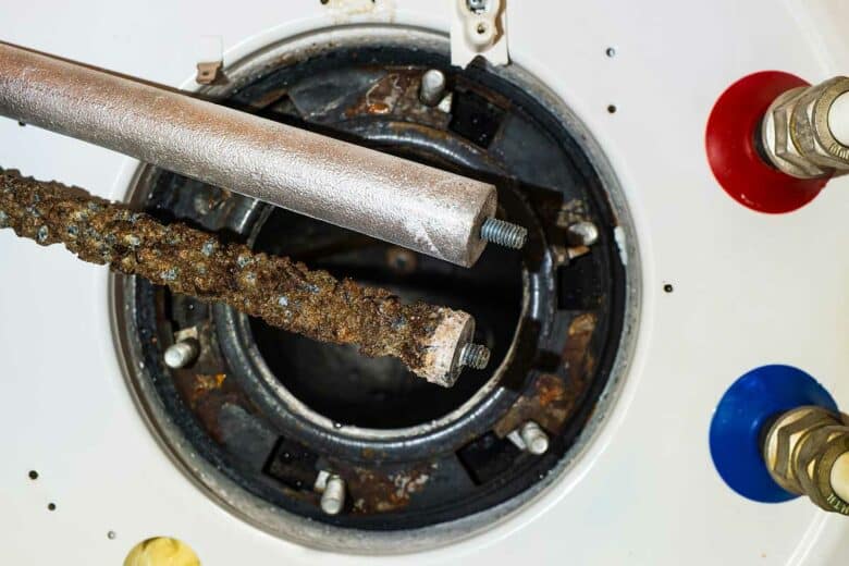 Deux anodes de chauffe-eau, l'une neuve et l'autre à remplacer.