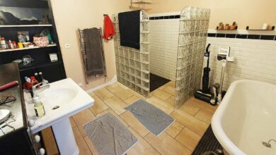 Une salle de bains avec une douche italienne.