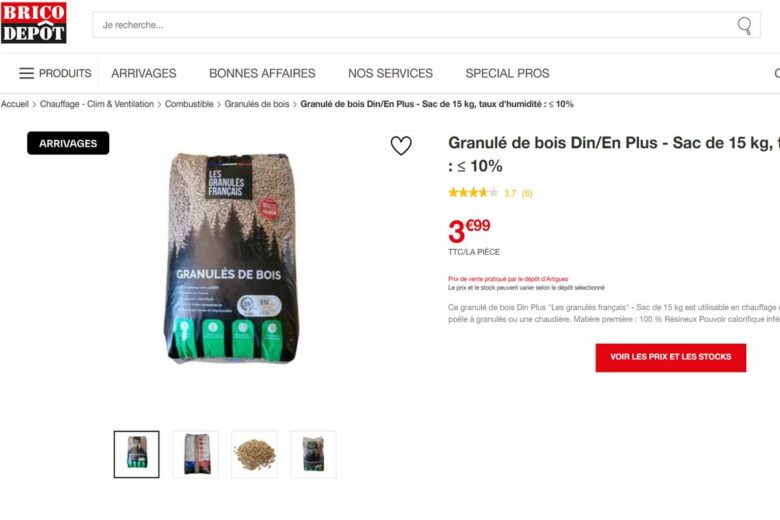 Capture d'écran Brico Depôt granulés.