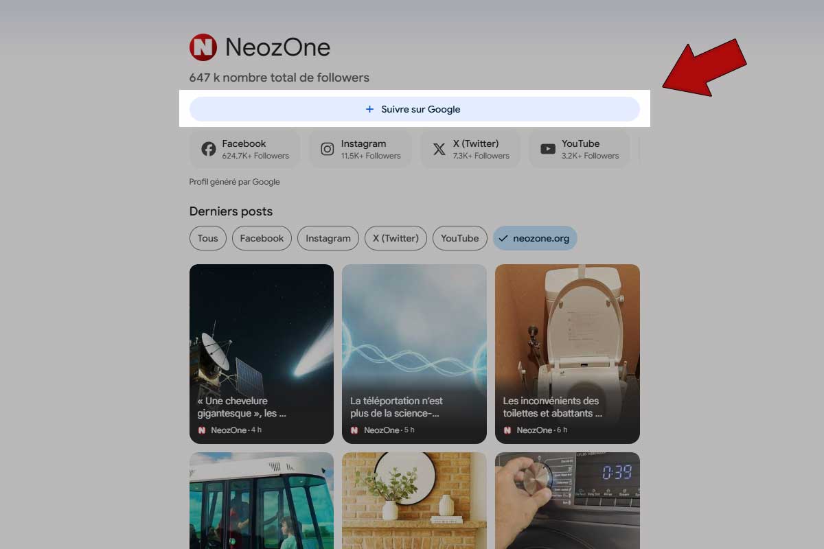 Le bouton Suivre sur Google Discover