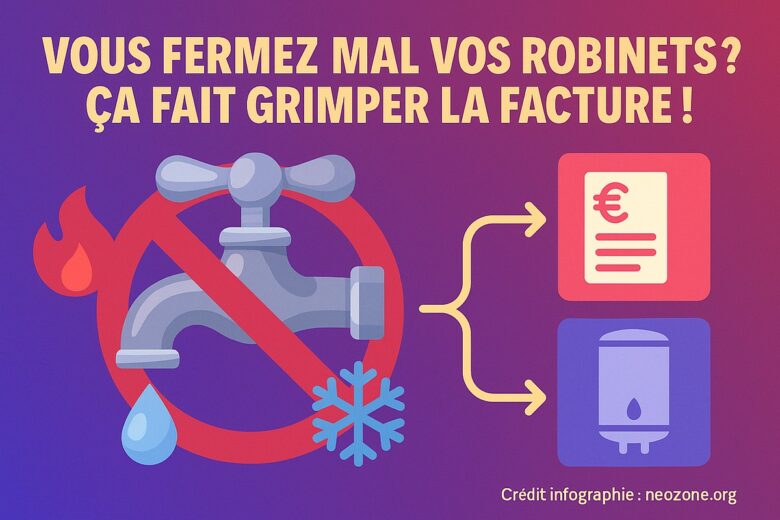 Infographie : bien fermer ses robinets permet d’éviter le gaspillage d’énergie, de préserver l’eau chaude et de réduire significativement sa facture.