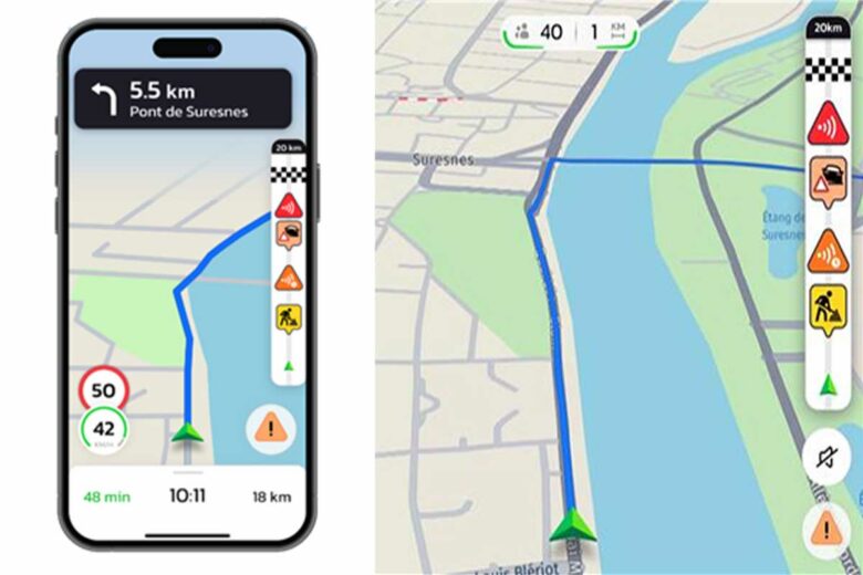 L'application Coyote sur mobile et sur écran de tableau de bord.