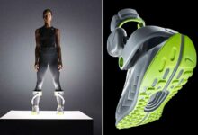 Une femme porte des baskets Nike du projet Amplify.