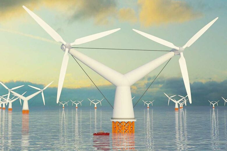 Une éolienne offshore à double rotor.