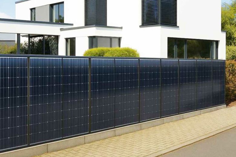 Une clôture en panneaux solaire entoure une résidence.