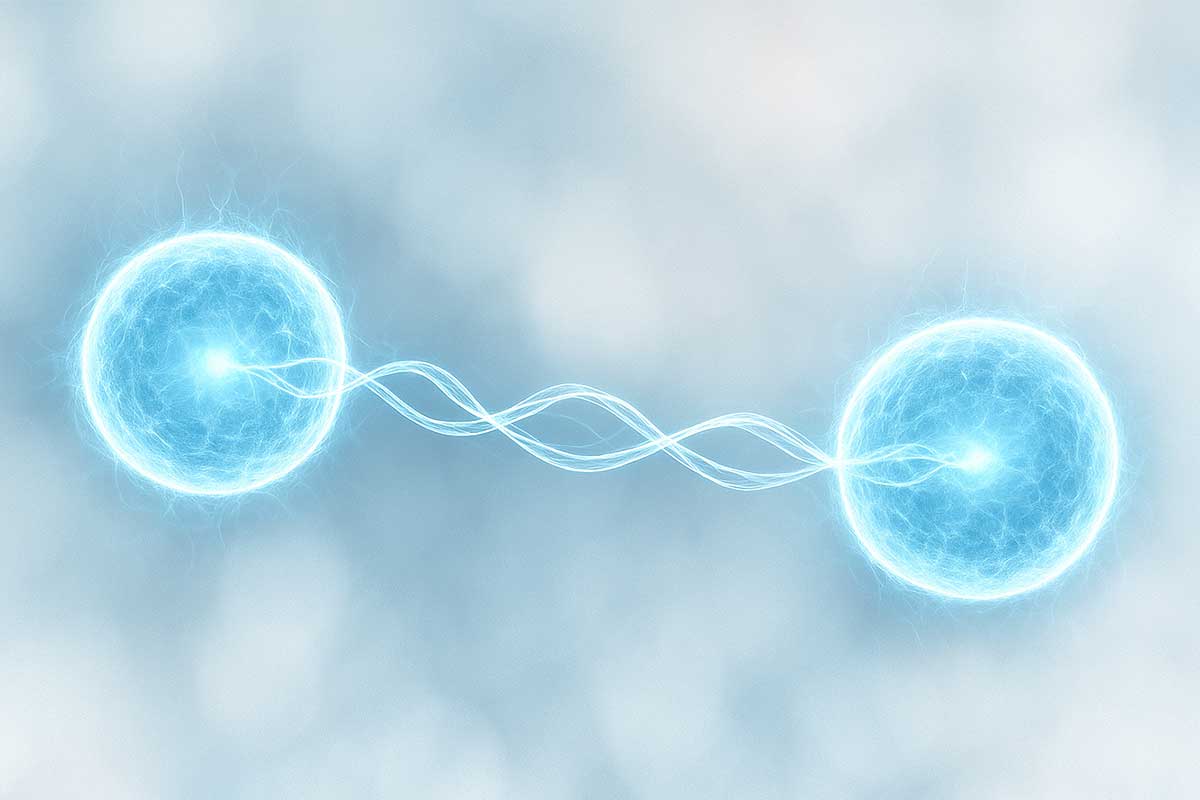 Intrication quantique de particules.