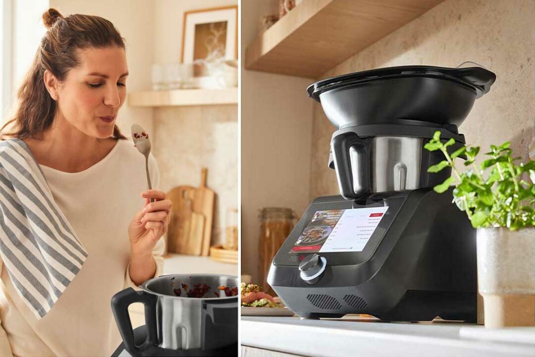 Une femme cuisine avec un Monsieur Cuisine Smart de Lidl.