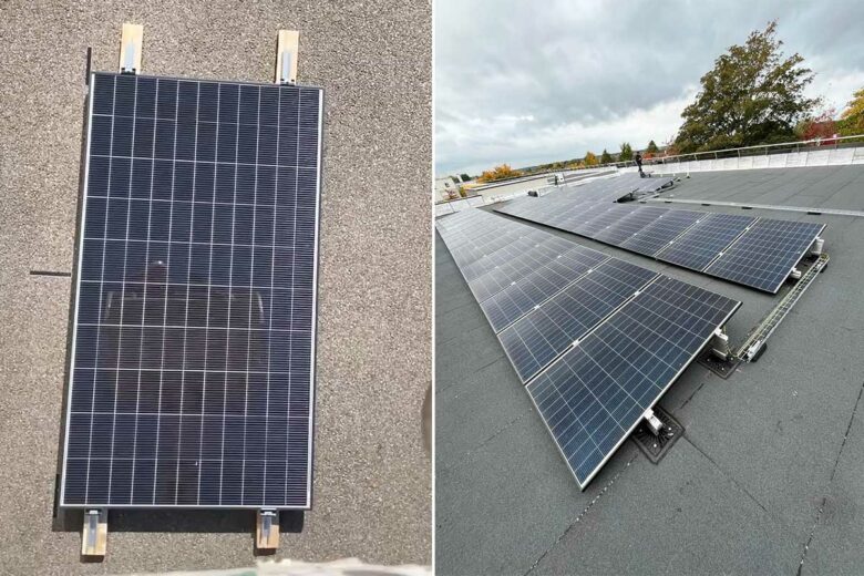 Le Tarka Diamant à gauche et une installation solaire à droite.