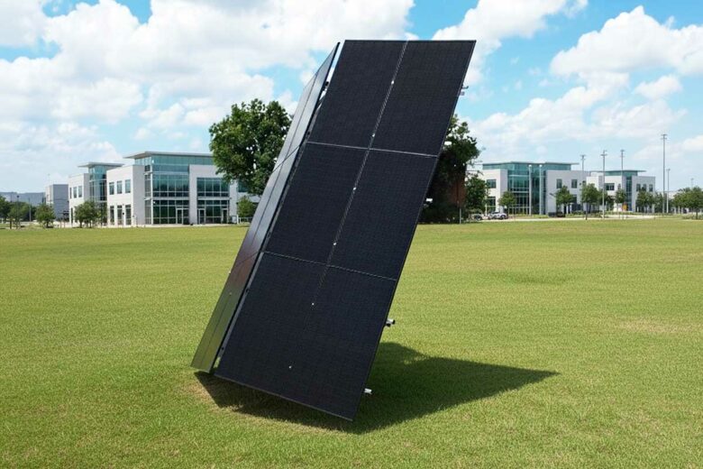 Une installation de panneaux solaires à la verticale.