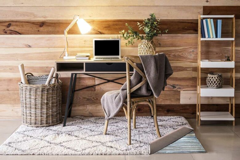 Un RugBuddy installé sous le tapis du bureau.