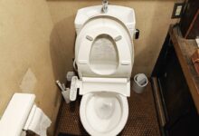Un WC japonais avec un robinet intégré pour se laver les mains et réutiliser les eaux grises dans la chasse.