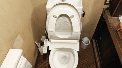Un WC japonais avec un robinet intégré pour se laver les mains et réutiliser les eaux grises dans la chasse.