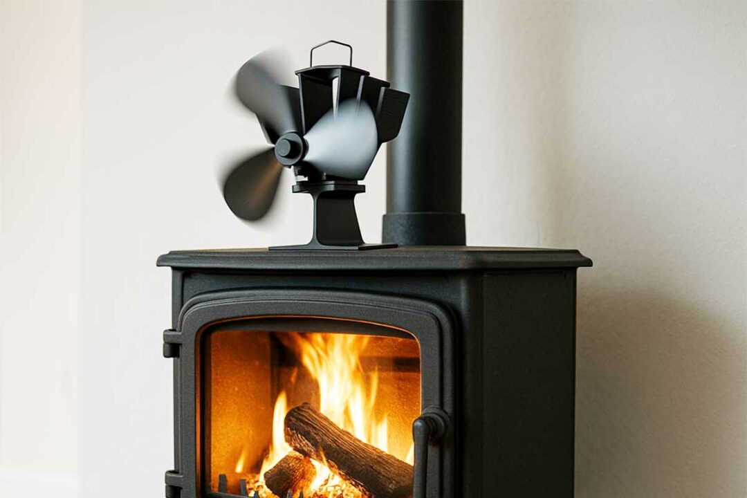 Un ventilateur de poêle en fonctionnement.