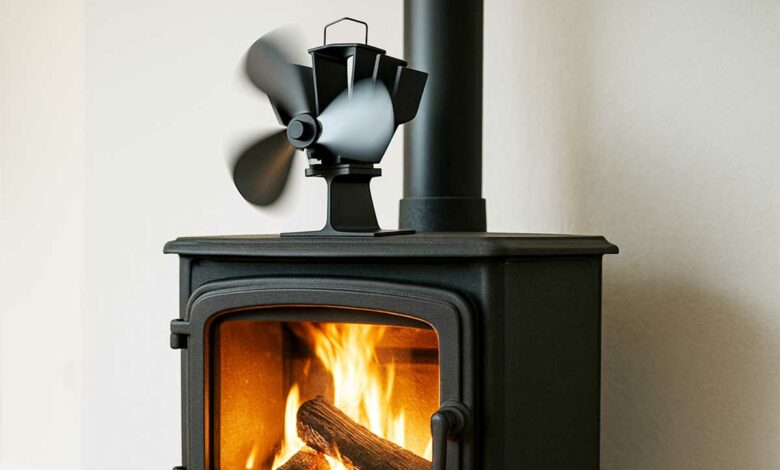 Un ventilateur de poêle en fonctionnement.