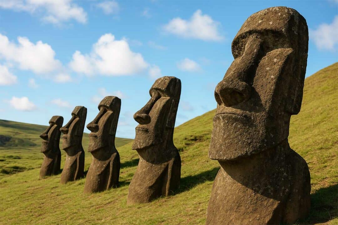 Des statues Moaïs de l'ile de Pâques.