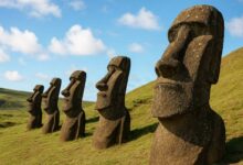 Des statues Moaïs de l'ile de Pâques.