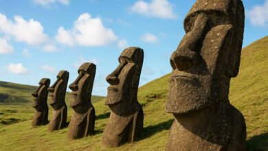 Des statues Moaïs de l'ile de Pâques.