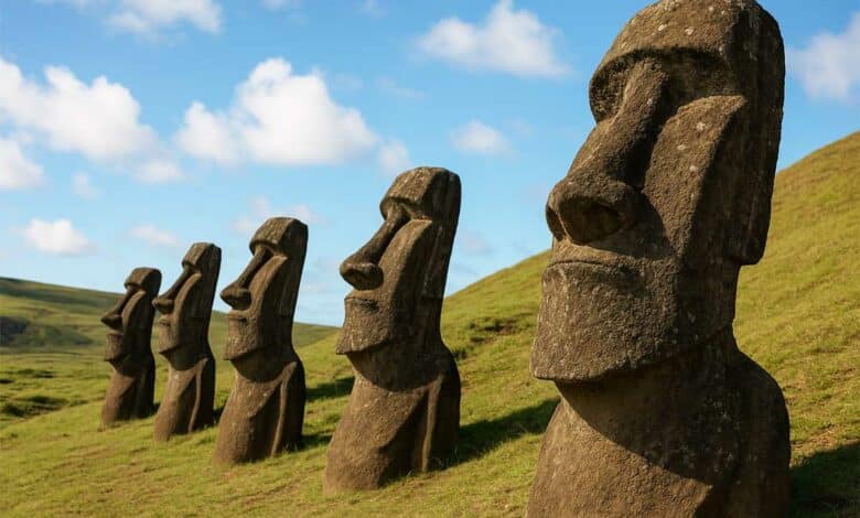 Des statues Moaïs de l'ile de Pâques.
