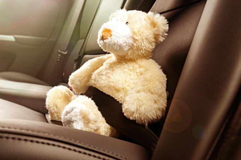 Un ours en peluche sur le siège passager.