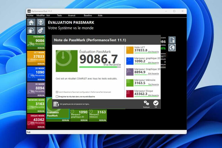Le résultat du benchmark sous PassMark.