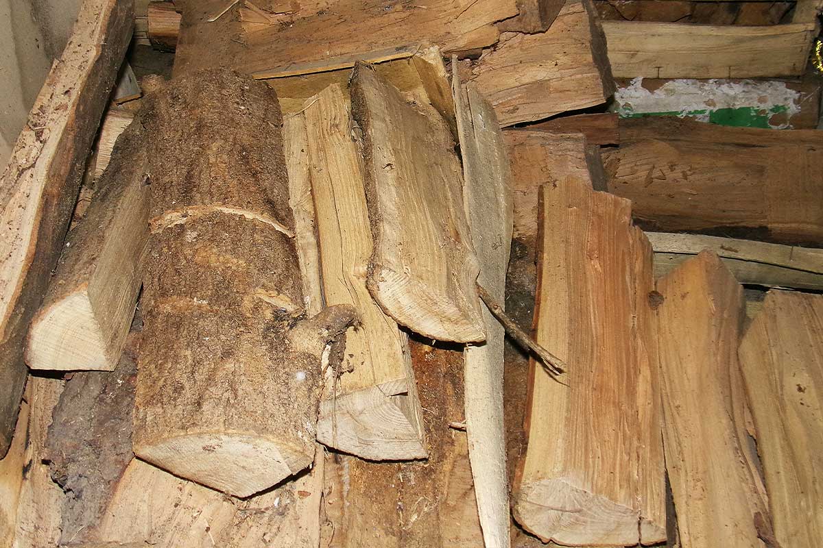 Du bois de chauffage stocké au sec.