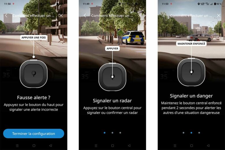 Le signalement des zones de danger, des embouteillages et des radars se fait par push.
