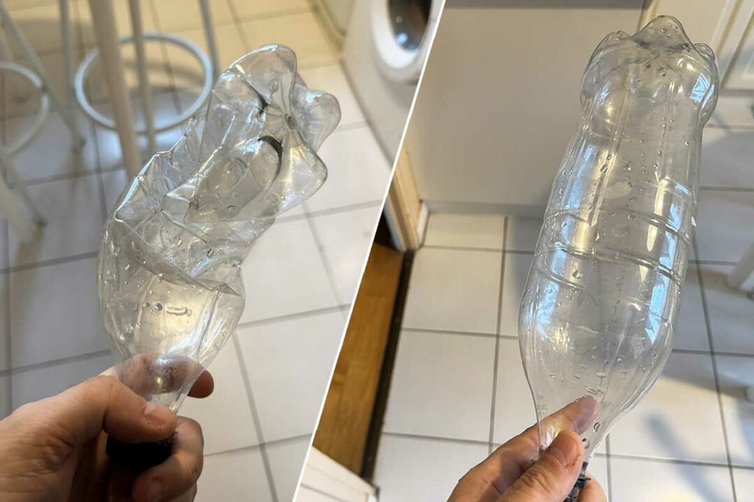 Une bouteille plastique et sa version compactée.