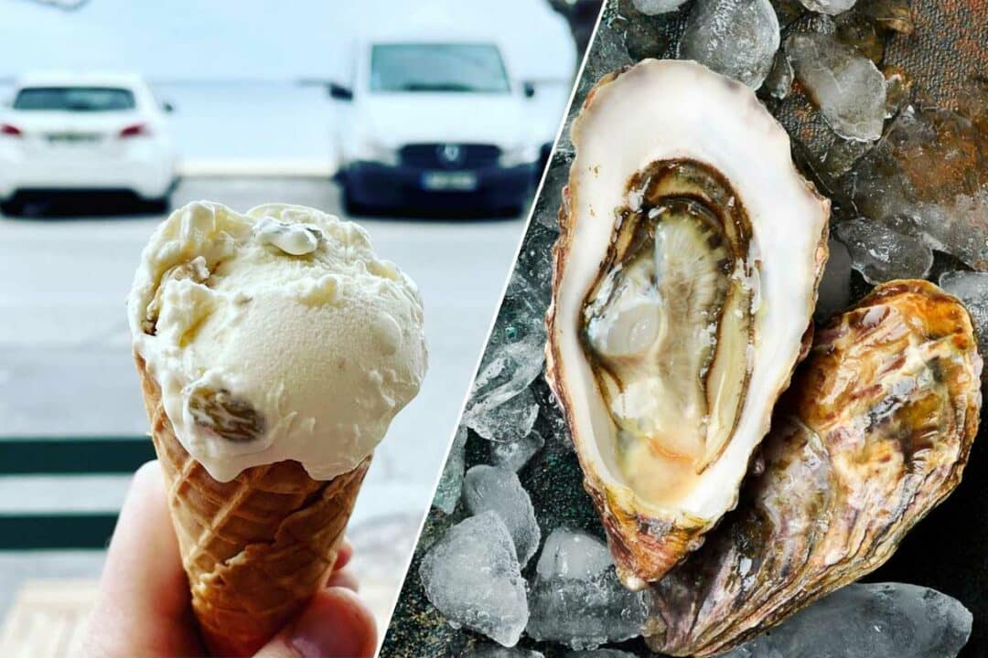 Une glace et une huitre.