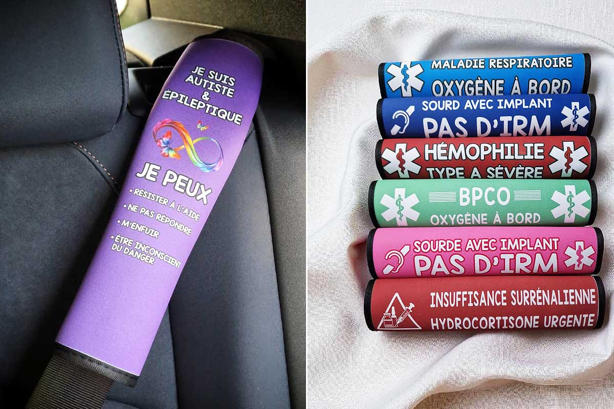 Des bandeaux de signalisation sur ceinture de sécurité pour les secours.