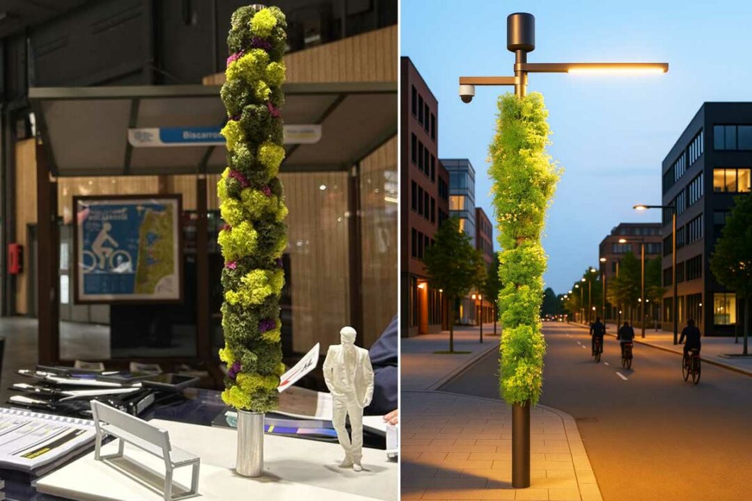 Une maquette et une modélisation de la colonne Mube.