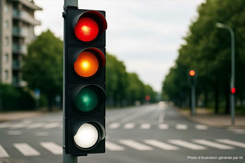 Un feu de circulation à 4 couleurs.