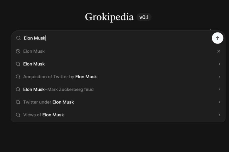 La page d'accueil du site Grokipedia.