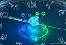 Représentation d'un atome sur une horloge.