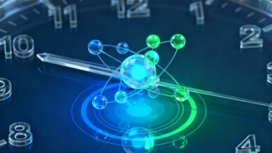 Représentation d'un atome sur une horloge.