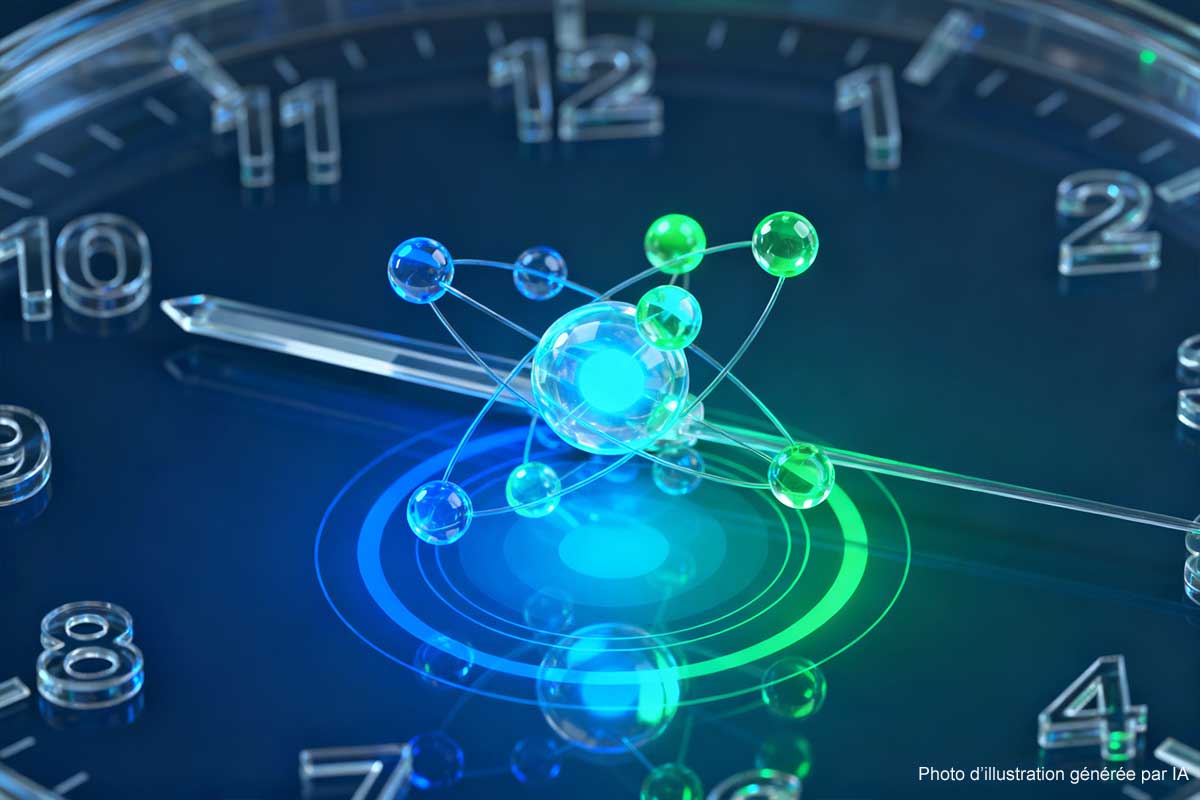 Représentation d'un atome sur une horloge.