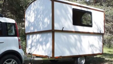 Une caravane télescopique faite maison à partir des plans de Wooden Widget.