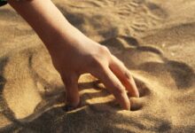 Une main dans du sable.