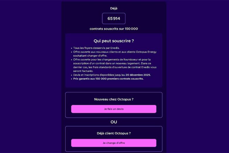 La page Octopus pour faire son estimation et souscrire au groupement d'achat.