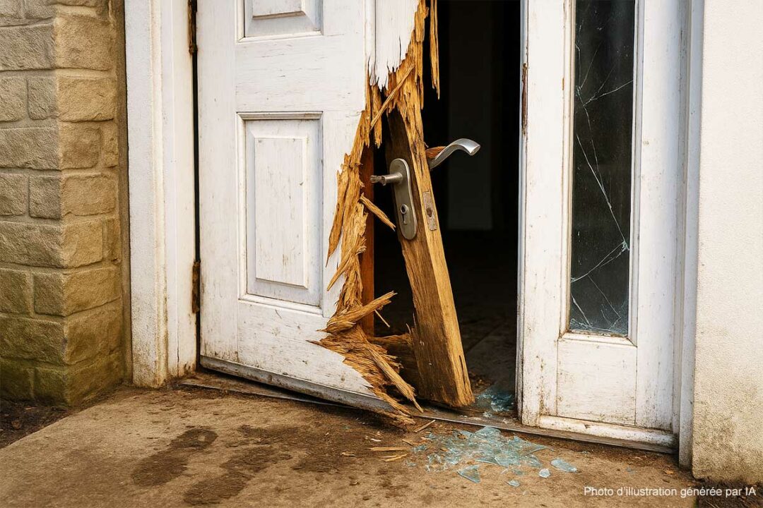 Une porte d'entrée fracturée.
