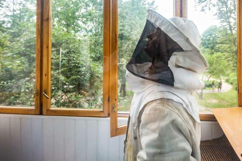 Un désinsectiseur porte une combinaison pour intervenir sur un nid de frelons.