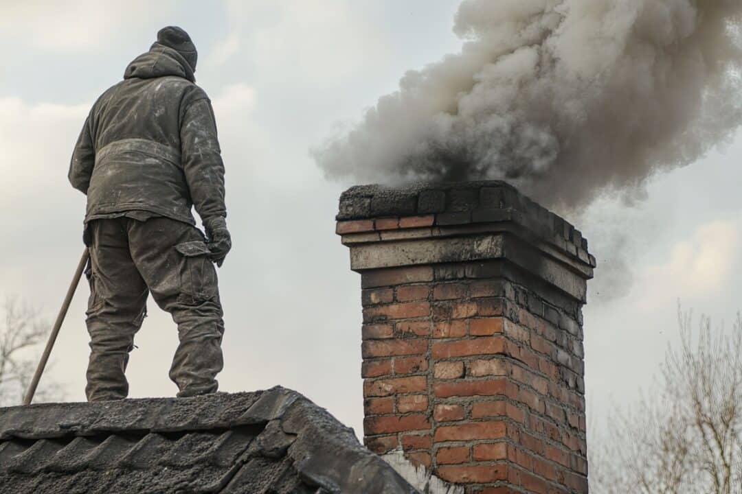 Un ramoneur sur un toit.