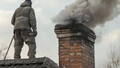 Un ramoneur sur un toit.