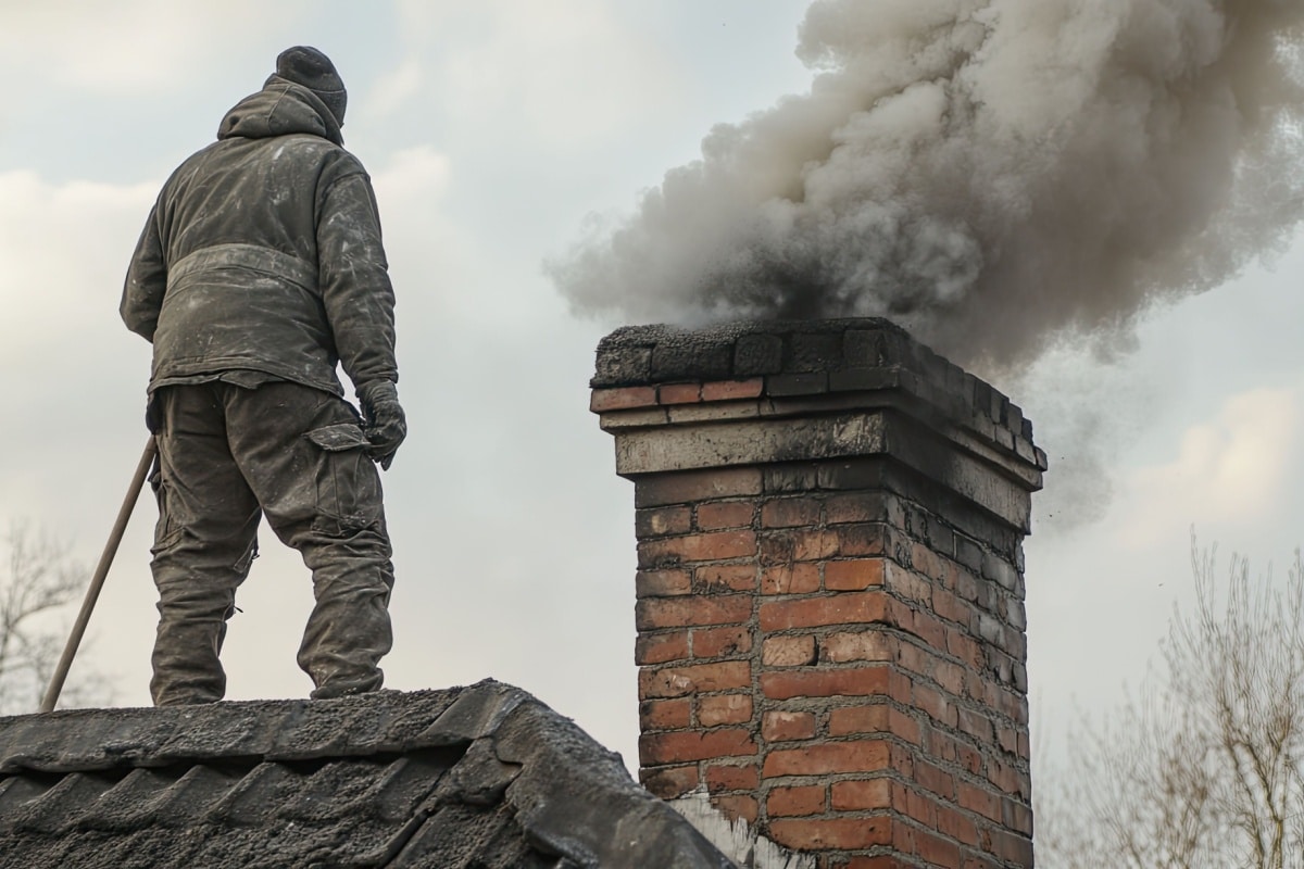 Un ramoneur sur un toit.