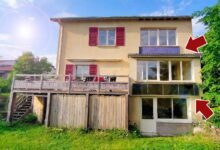 7 panneaux aérothermiques installés sur une façade.