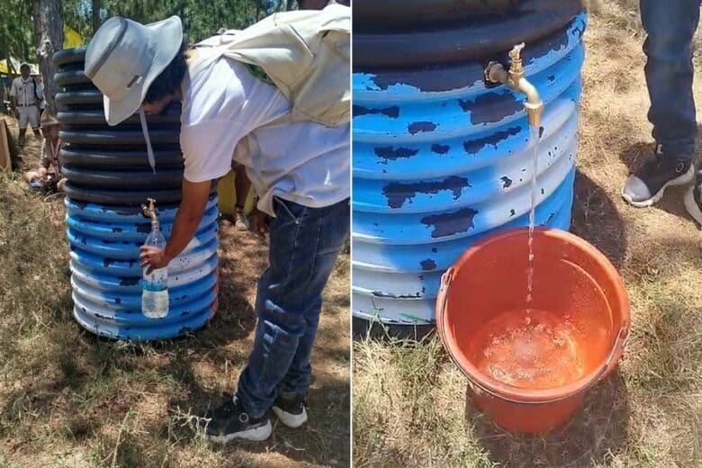 Installation d'une fontaine à Madagascar.