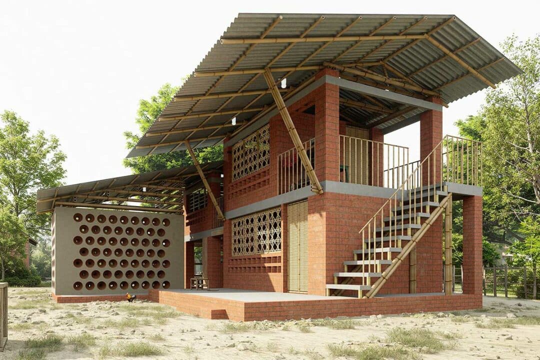 Une maison fabriquée avec des matériaux locaux.